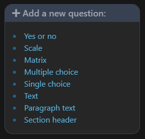 adminproject survey question types